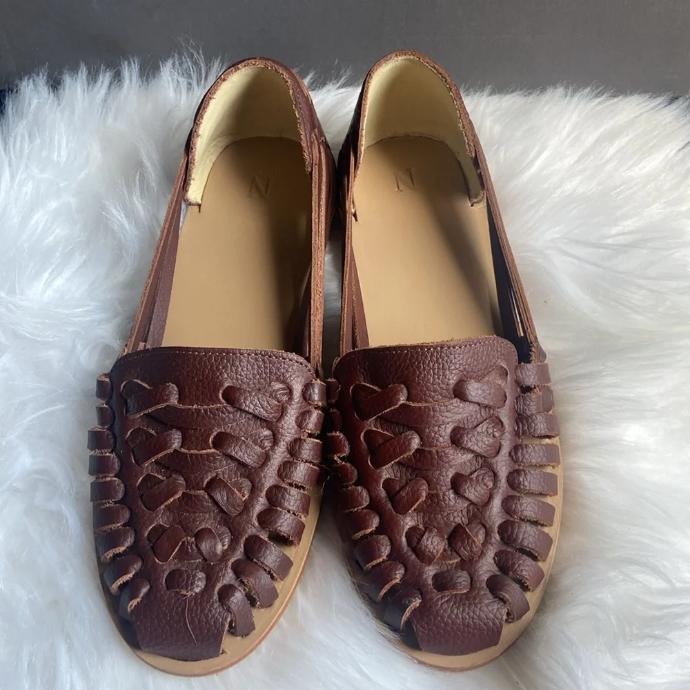 Nisolo Women's Ecuador Huarache Burnt Sienna Leather Shoe Sandal Flat Size 7 NWB - Picture 2 of 9